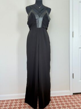 Forever 21 Black Wide Leg Jumpsuit with Faux Leather Trim